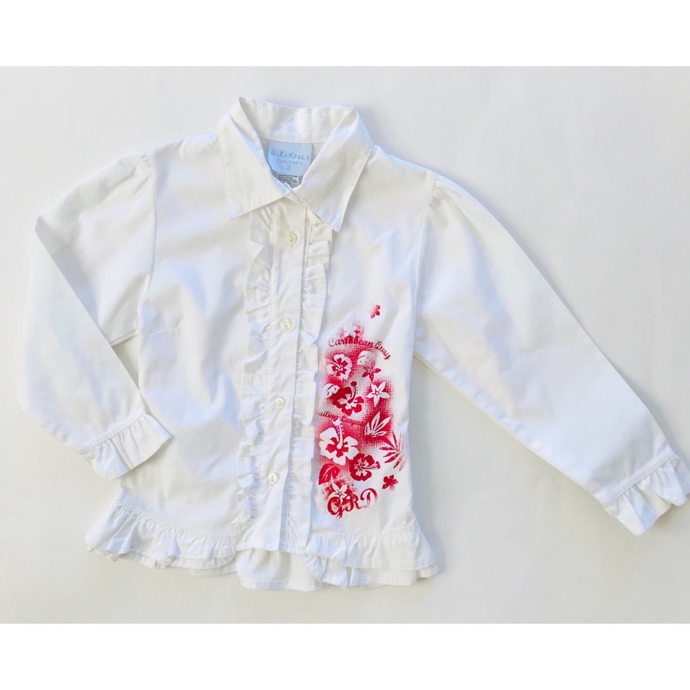 NWT European White Renaissance Ruffle Long Sleeves Button Up Shirt Girls 2T 2